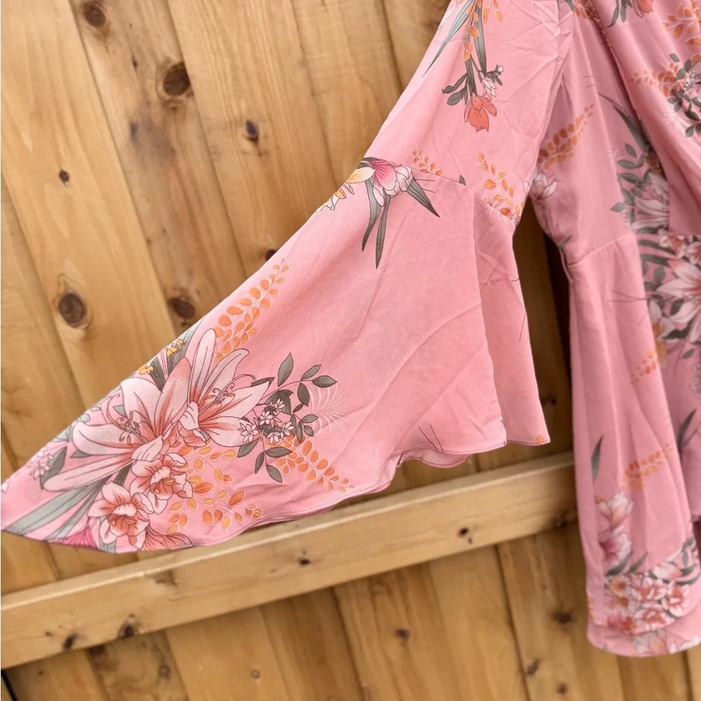 City Chic Pink Floral Wrap Dress - Picture 2 of 9